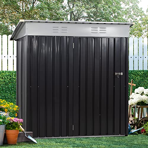 Shintenchi 6X4 FT Outdoor Storage Shed,Waterproof Metal Garden Sheds with Lockable Double Door,Weather Resistant Steel Tool Storage House Shed for Yard,Garden,Patio,Lawn,Grey