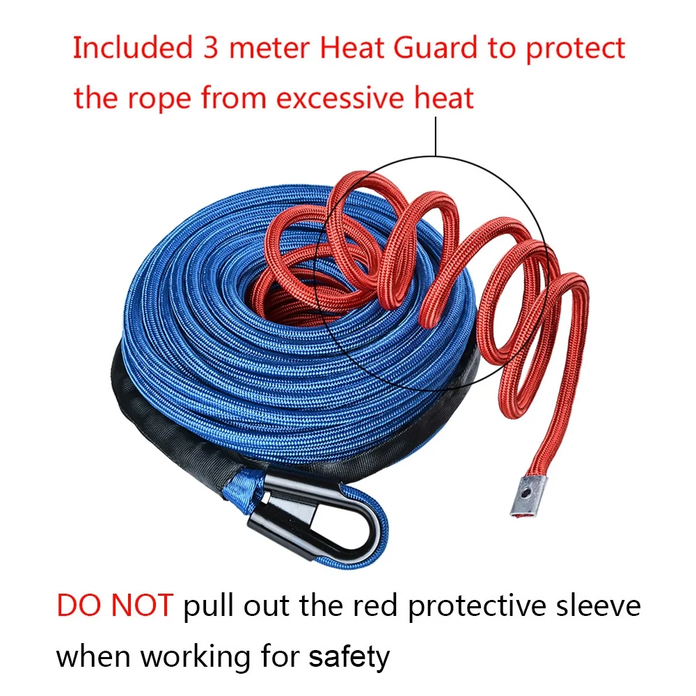 Astra Depot Blue 3/8" x 95ft Synthetic Winch Rope 22000lbs Dyneemas Winch Cable Line Sleeve Protection Car Tow Recovery Cable for 4WD Off Road Vehicle Jeep SUV Truck