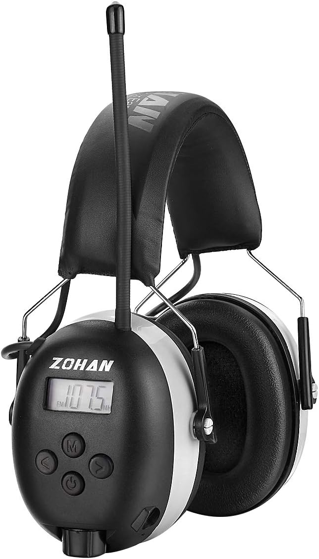 ZOHAN EM042 AM/FM Radio Headphone with Digital Display, Ear Protection Noise Reduction Safety Ear Muffs, Ultra Comfortable Hearing Protector for Lawn Mowing and Landscaping - Yellow