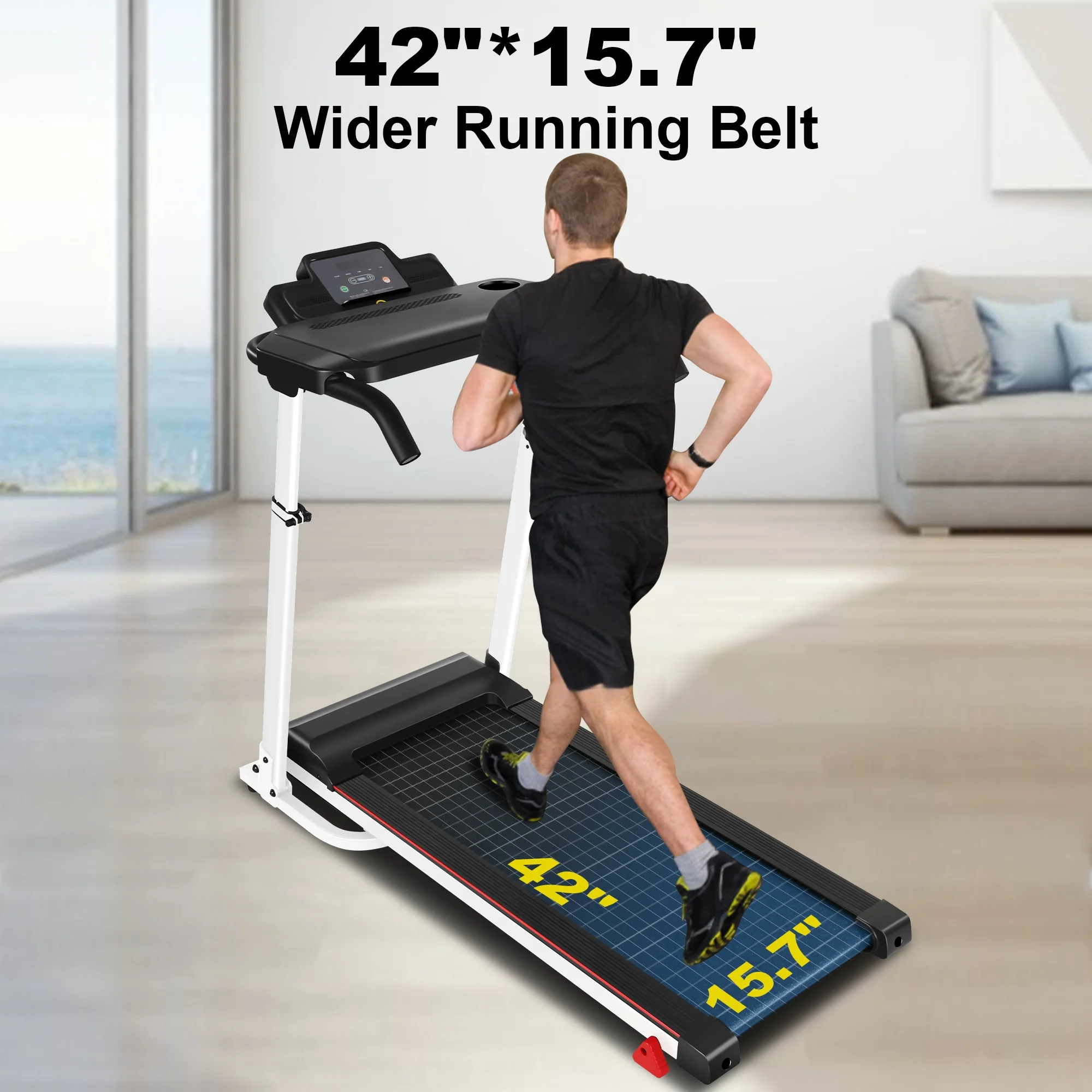 Tikmboex Folding Treadmill with Removable Tabletop and Incline, 2.5 HP Running Machine and 300Lbs Capacity for Home Office Use,White
