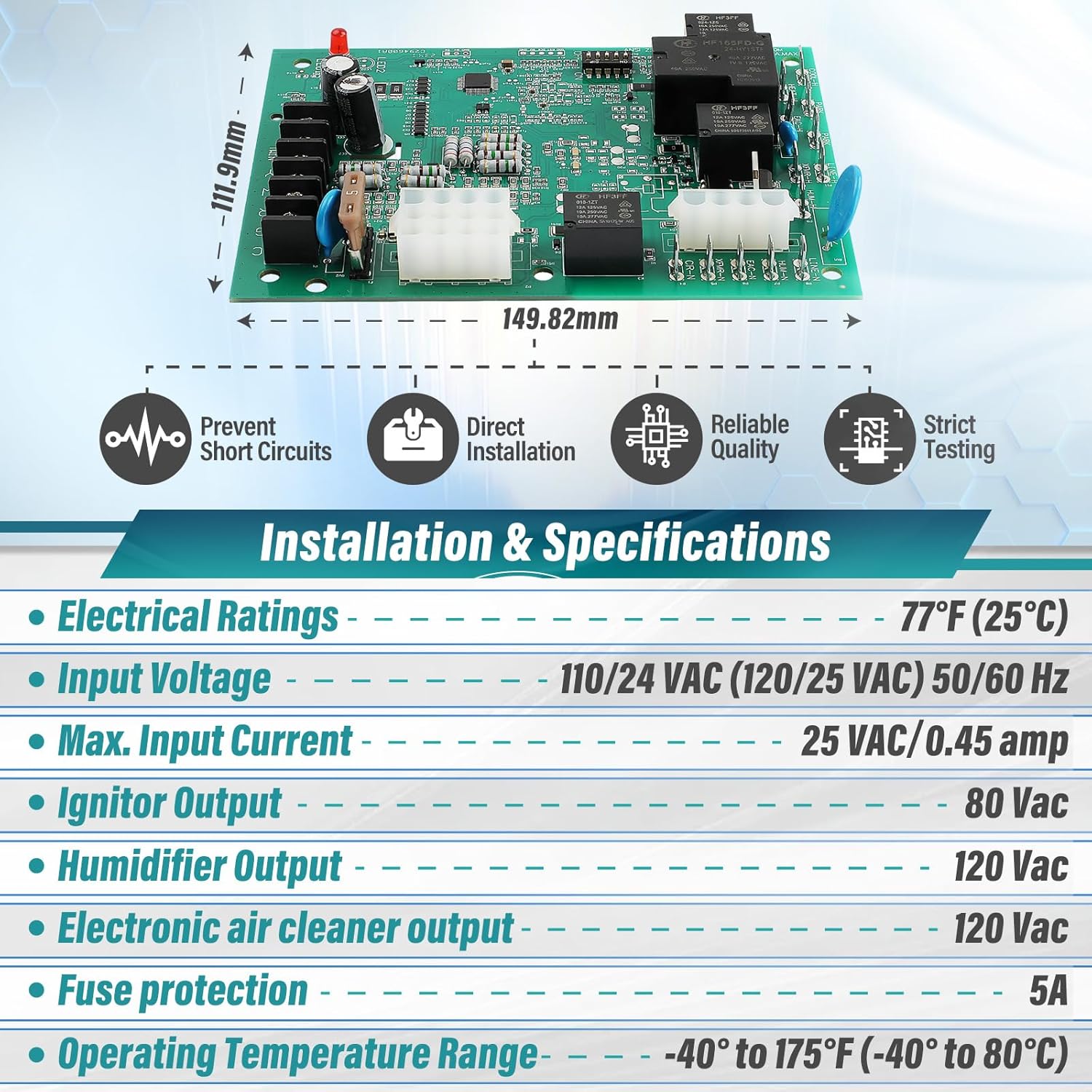 Furnace Control Circuit Board Fit for Trane, white rodgers and American Standard Furnaces #OE 50A65-5165，50A65-474，50A65-475，50A65-476，D341213P01，D341396P01，CNT05164，CNT05165