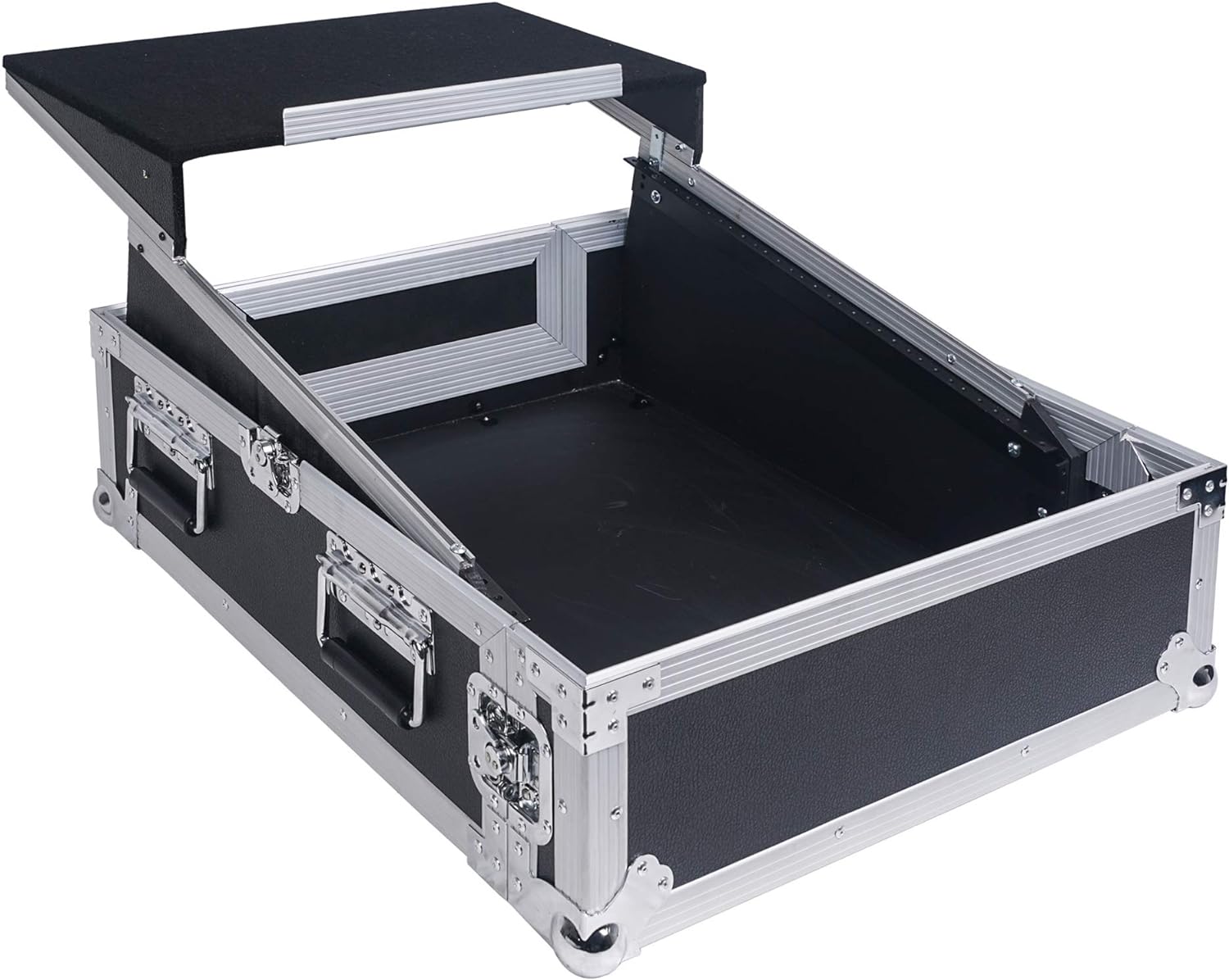 Sound Town 4U PA DJ Rack/Road Case with 11U Slant Mixer Top, 20’’ Rackable Depth, 4-Space Size - Pro Tour Grade (STMR-4US)
