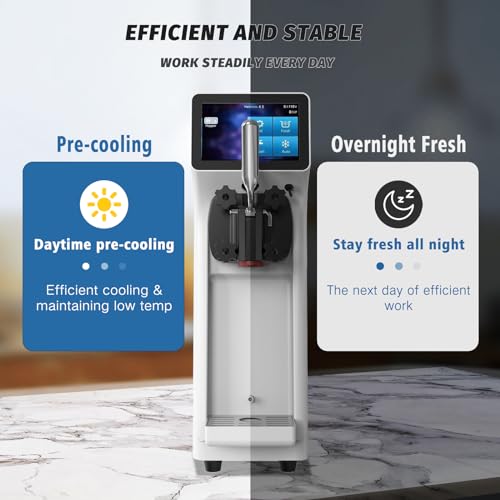Commercial Ice Cream Maker Machine 1000W Single Flavor Soft Serve Ice Cream Machine 2.7 to 4 Gal/H 110V Ice Cream Machine with Pre-cooling, Auto Clean,LCD Panel for Snack Bar Restaurants