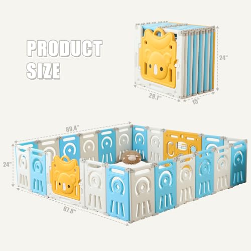 Baby Playpen, Foldable Koala Playpen for Babies and Toddlers,22 Panels Baby Play Pen Large Baby Play Yard, Koala Baby Play Yard, Portable Baby Fence, Baby Gate Playpen - Grey & White
