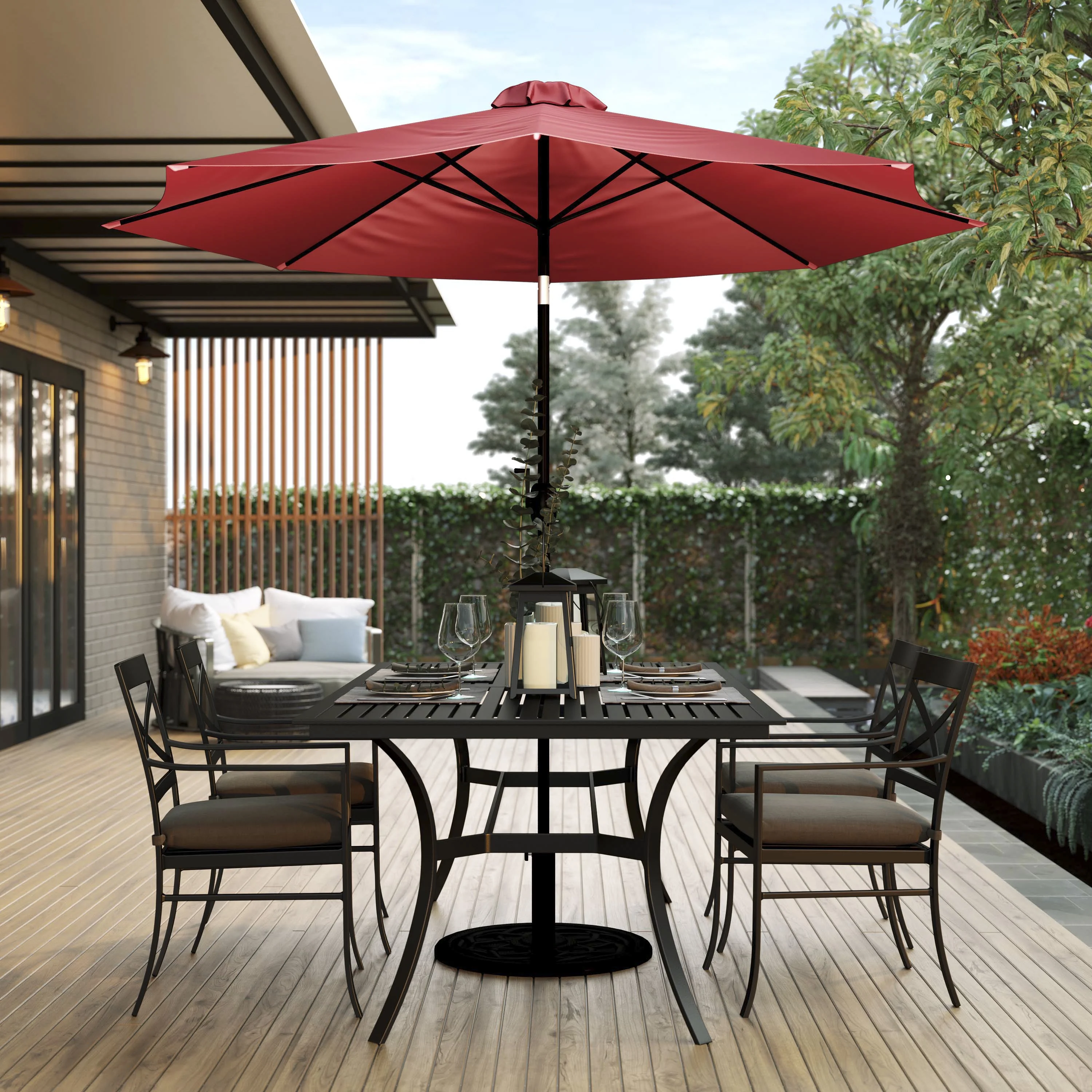 Flash Furniture Kona Red 9 FT Round Umbrella with 1.5" Diameter Aluminum Pole with Crank and Tilt Function
