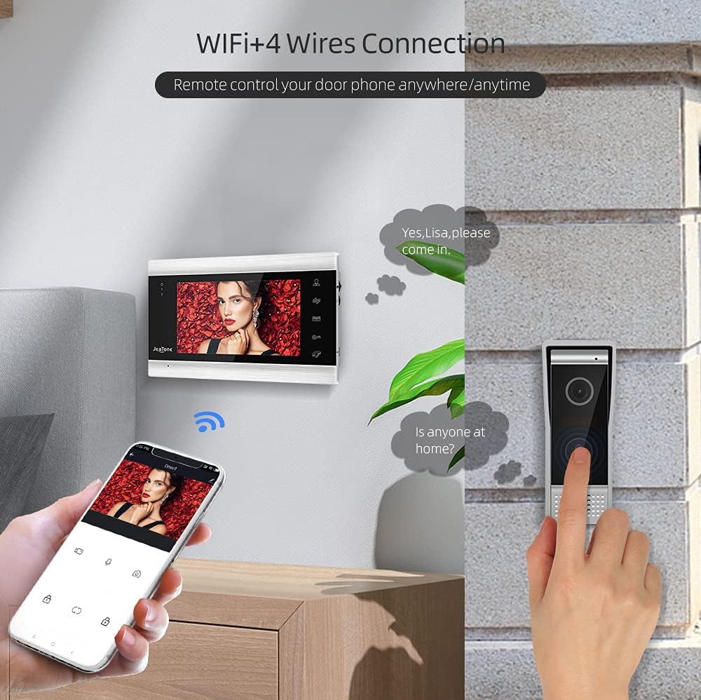 JeaTone Wireless Wifi Smart IP Doorbell with Camera and Monitor,7 Inch with 1200TVL 32GB SD Card Wired Doorbell Camera for home security set,Night Vision,Support Smartphone Remote unlock