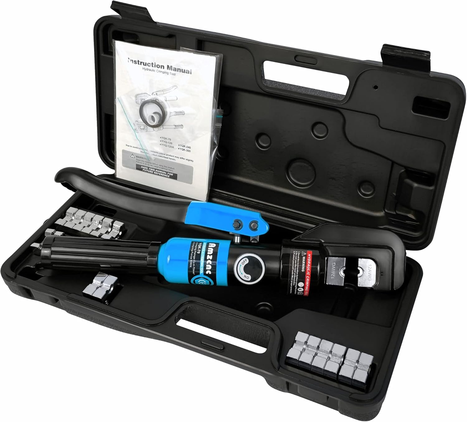 AMZCNC Hydraulic Crimping Tool and Cable Cutter Hydraulic Cable Lug Crimper 8 US TON 12 AWG to 00 (2/0) Electrical Terminal Cable Wire Tool Kit with 9 Die Pack of 2