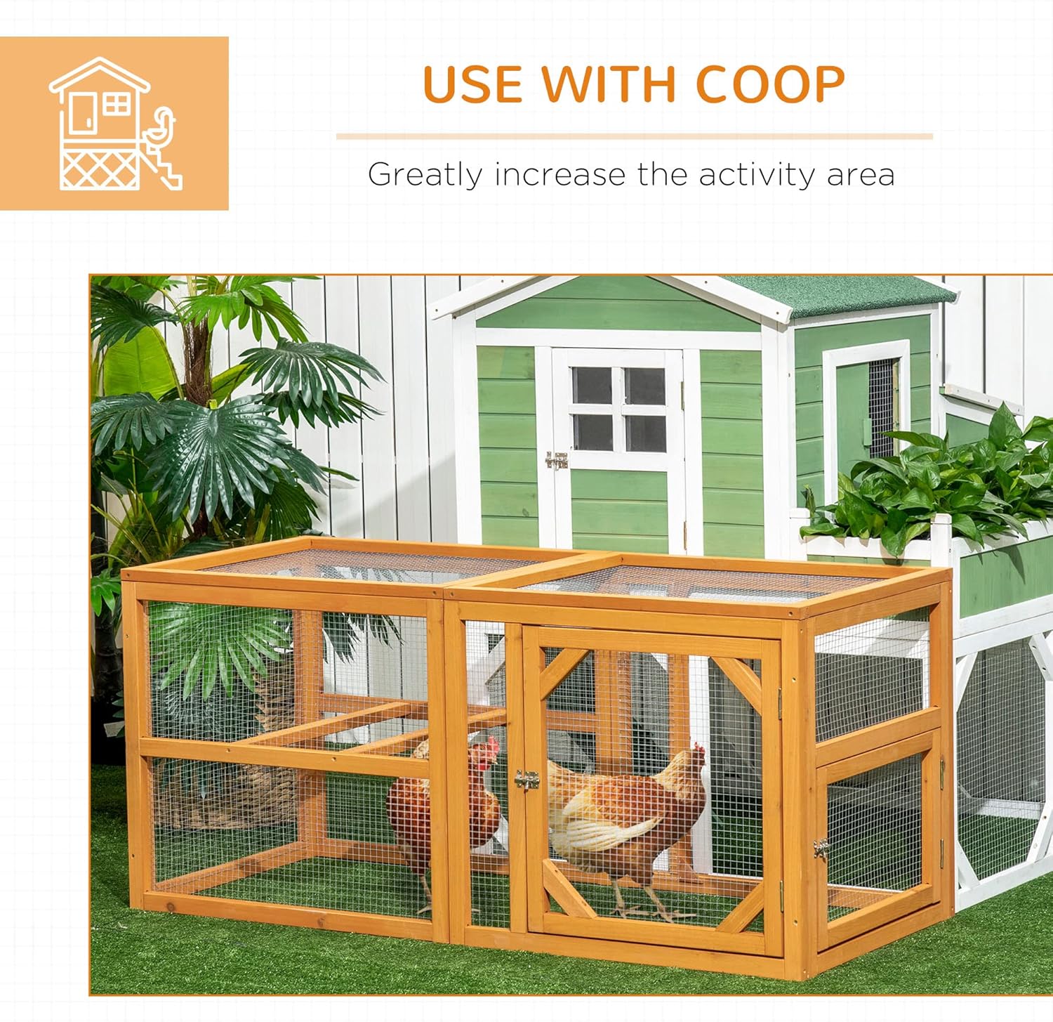 PawHut 55" Wooden Chicken Coop Add-on Expansion, Mini Chicken Coop Outdoor Chicken Run Hen House with Combinable Design