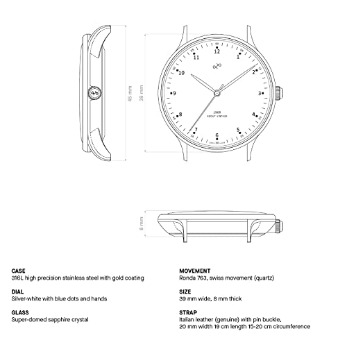 1969 Mens Watch, Quartz Swiss Movement, Stainless Steel, Analog