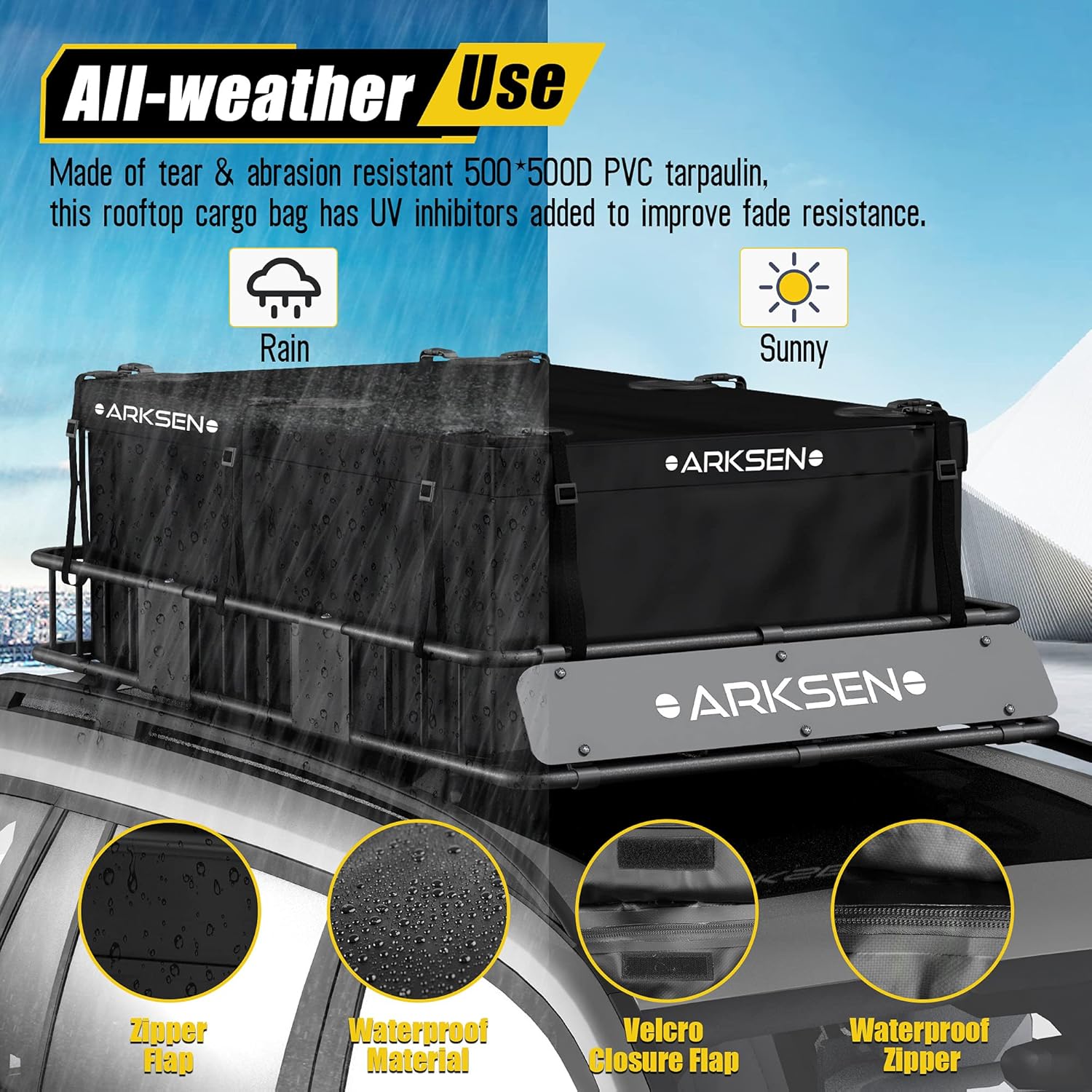 ARKSEN 84 Inch Universal Roof Rack Cargo Basket with Extension Soft-Shell Rooftop Cargo Carrier with Waterproof Car Roof Bag for SUV, Trucks, & Cars - Black