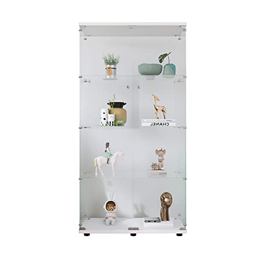 Glass Display Cabinet with Door, Floor Standing Curio Bookshelf for Living Room Bedroom Office (BLACK, 4 Shelf Double Door)