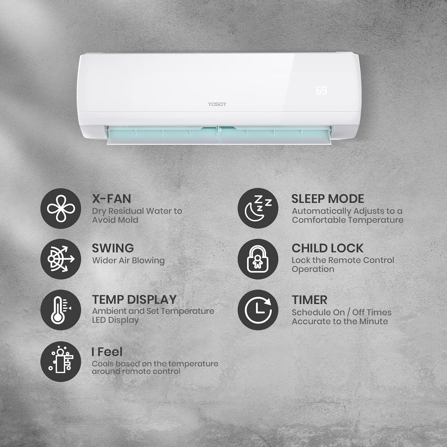 TOSOT 12,000 BTU Ductless Mini-Split Air Conditioner, Inverter Split AC System Heat Pump, Full Set with 16.5 Ft. Pre-Charged Installation Kit - 20 SEER 230V