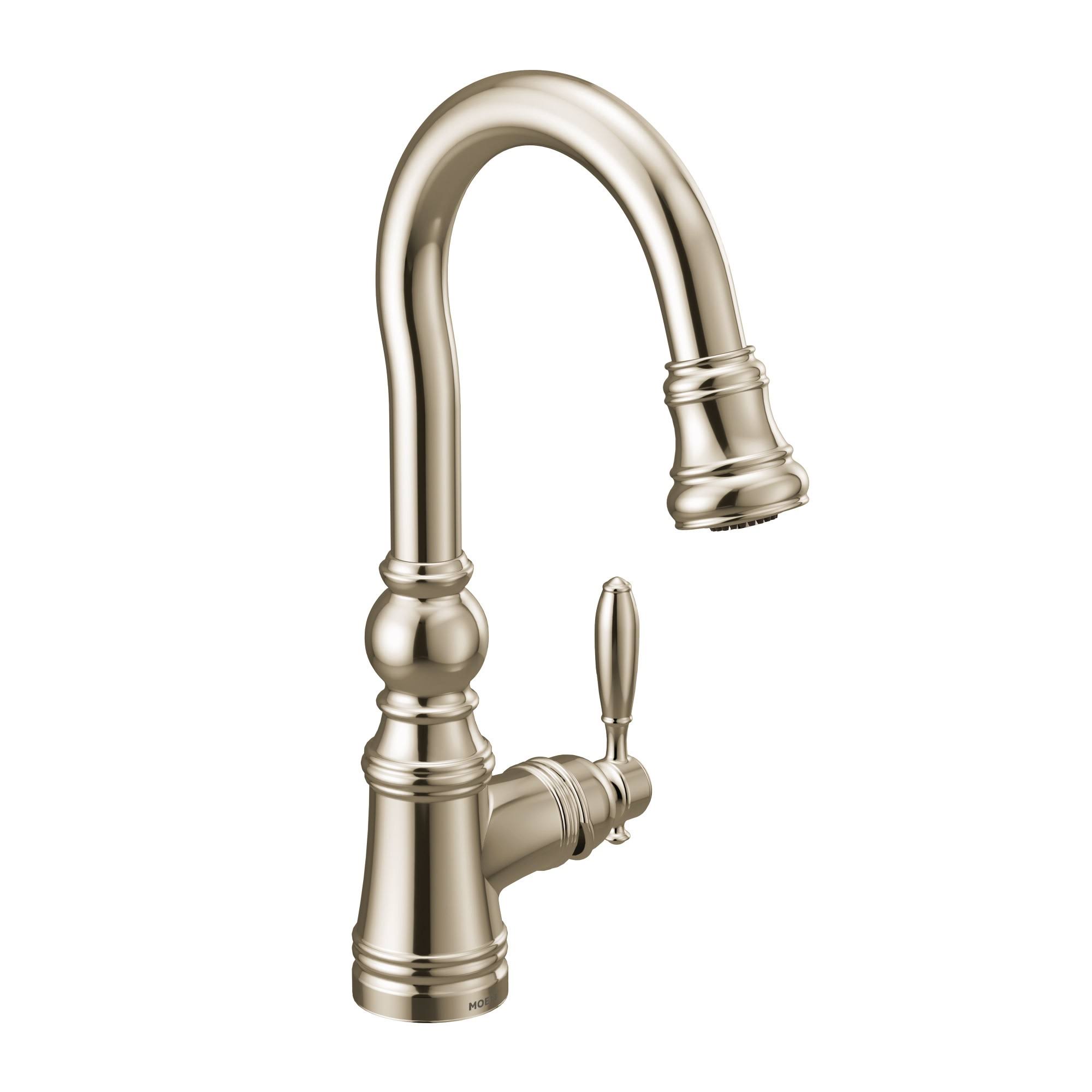 Moen S53004NL Weymouth Polished Nickel One-Handle Pulldown Bar Faucet