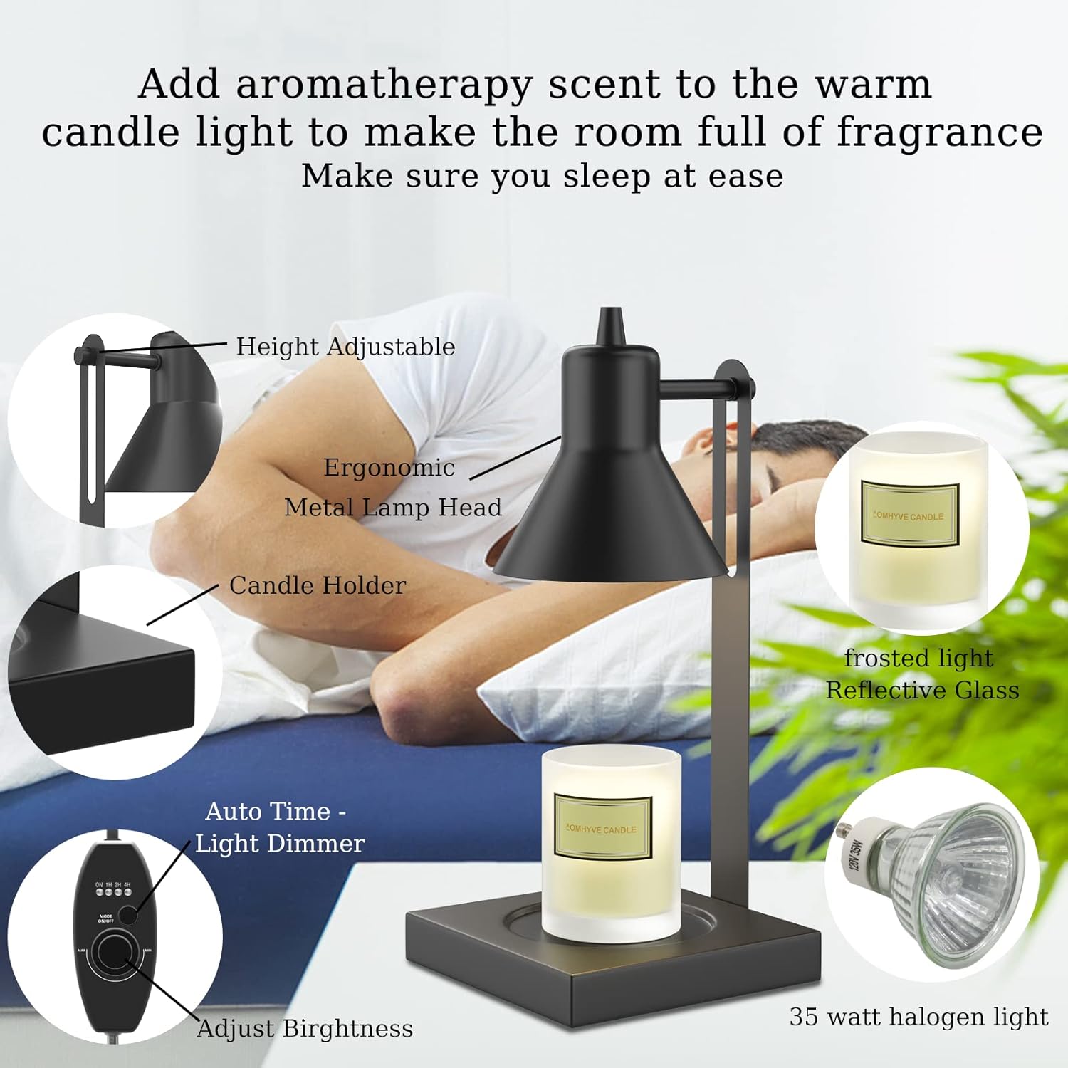 Lomhyve Candle Warmer Lamp, Height & Brightness Adjustable Lamp Candle Warmer with Auto Shut Off time for Yankee Candle Large Jar Candle 3 Wick Candles Scented Candle