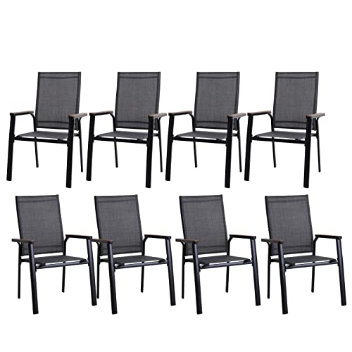 PHI VILLA Outdoor Stackable Dining Chairs Set of 6（Beige,Lightweight Aluminum Frame with Textilene Fabric & Wider Armrest,Easy to Store,Outdoor Chairs for Garden,Lawn