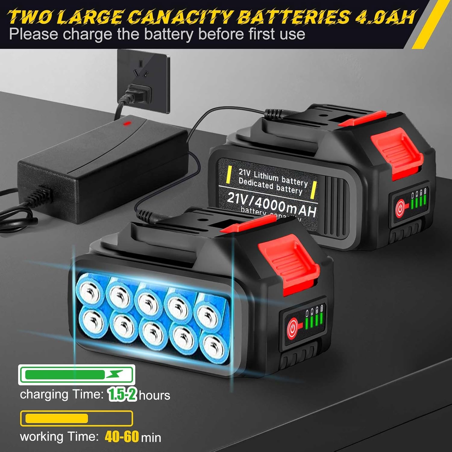 Weed Wacker Cordless, 4-in-1 Weed Eater Battery Powered, 21V Electric Weed Eater, with 2 x 4.0Ah Batteries, String Trimmer, for Lawn, Yard and Bush Trimming
