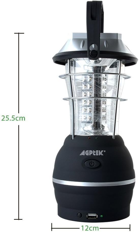 AGPTEK Solar Lantern, 5 Mode Hand Crank Dynamo 36 LED Rechargeable Camping Lantern Emergency Light, Ultra Bright LED Lantern - Car Charge - Camping Gear for Hiking Emergencies Hurricane Outages