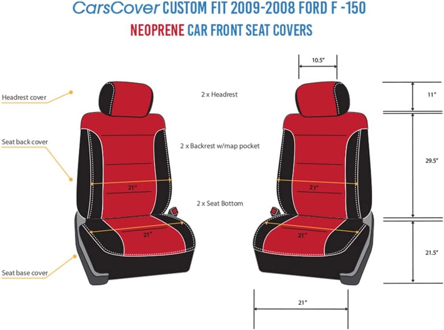 CarsCover Custom Fit 2004-2008 Ford F150 Pickup Truck Neoprene Car Front Seat Covers Red Rose & Black Sides Driver & Passenger Cover