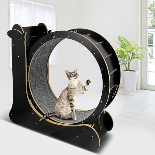 Cat Exercise Wheel for Indoor Cats, Cat Running Wheel with TPE Silent Roller, Cat Treadmill Wheel, Cat Rotating Wheel Weight Loss Device with Replaceable Pads, Nature Wood