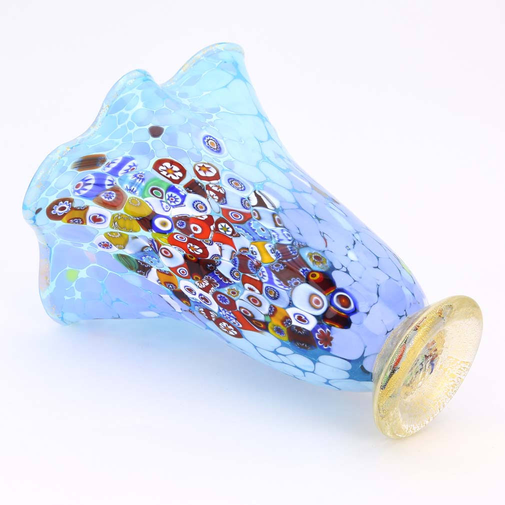 Murano Glass Millefiori Fazzoletto Vase - Aqua