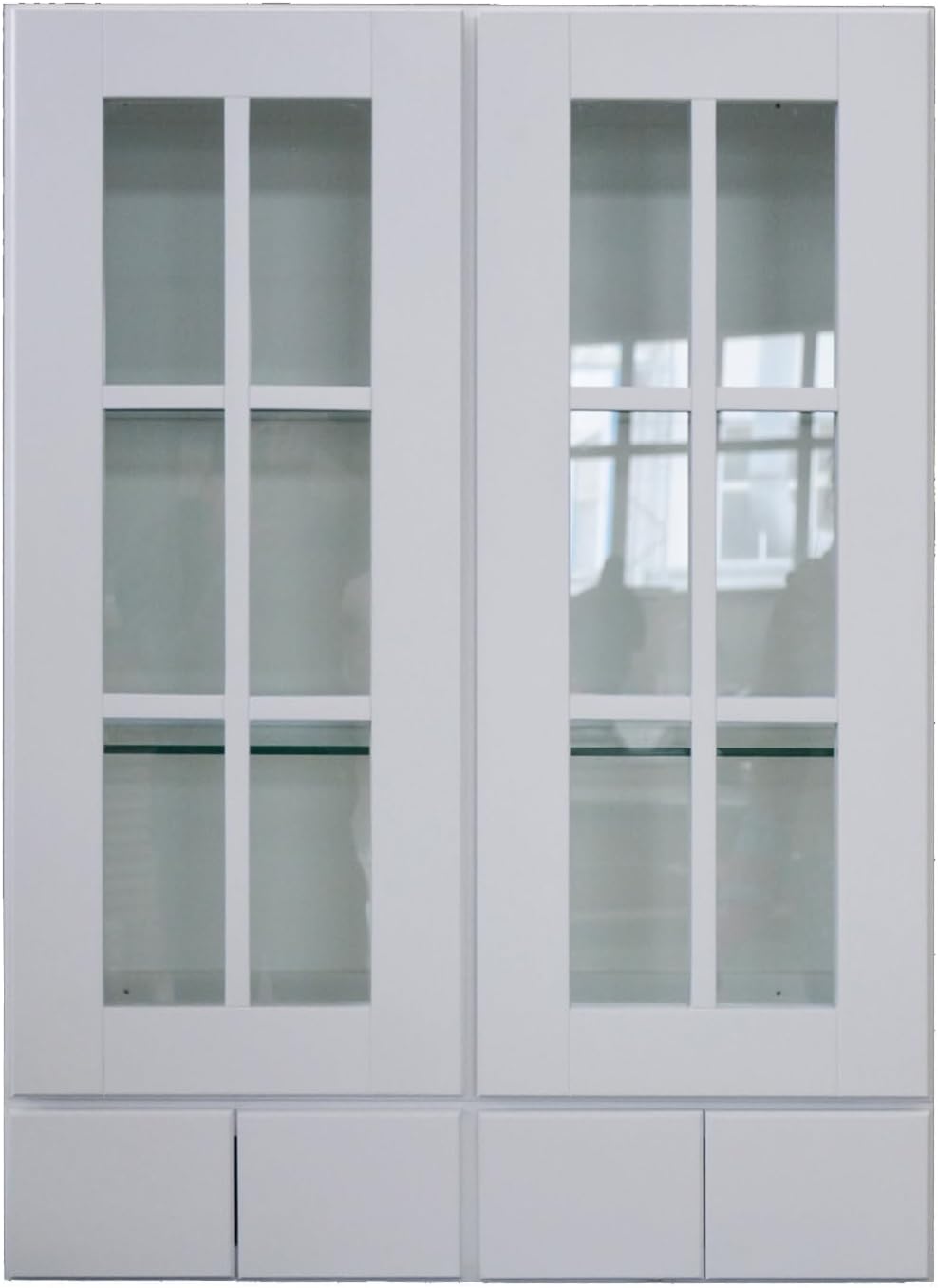 SHW3042GD4-A Shaker Hill 30" x 42" Wall Cabinet with Glass Doors and 4 Drawers - Designer White
