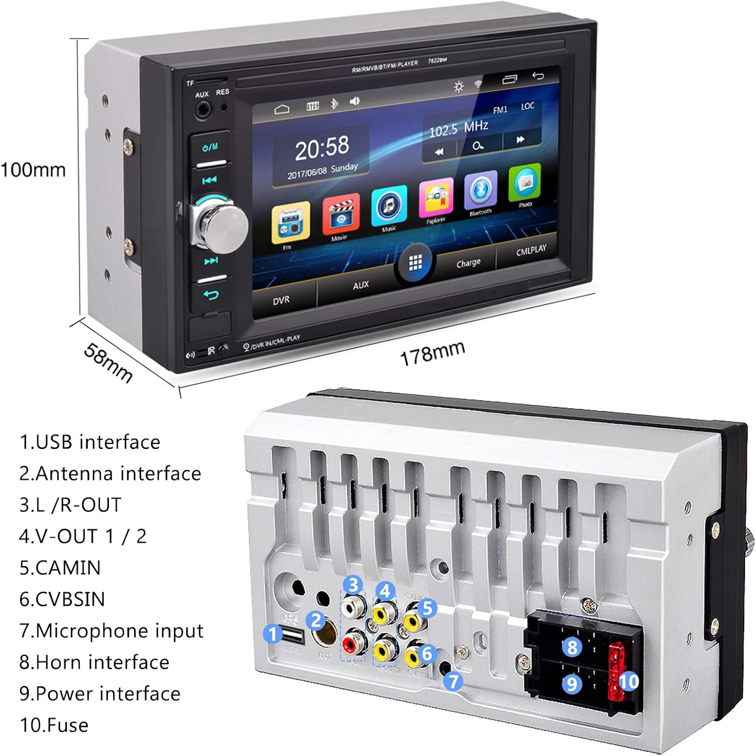 Double Din Touch Screen Car Stereo with Bluetooth and Backup Camera, Rimoody 7 inch Car Radio with FM Radio Mirror Link AUX USB SD Port Car Audio Receiver Steering Wheel Control