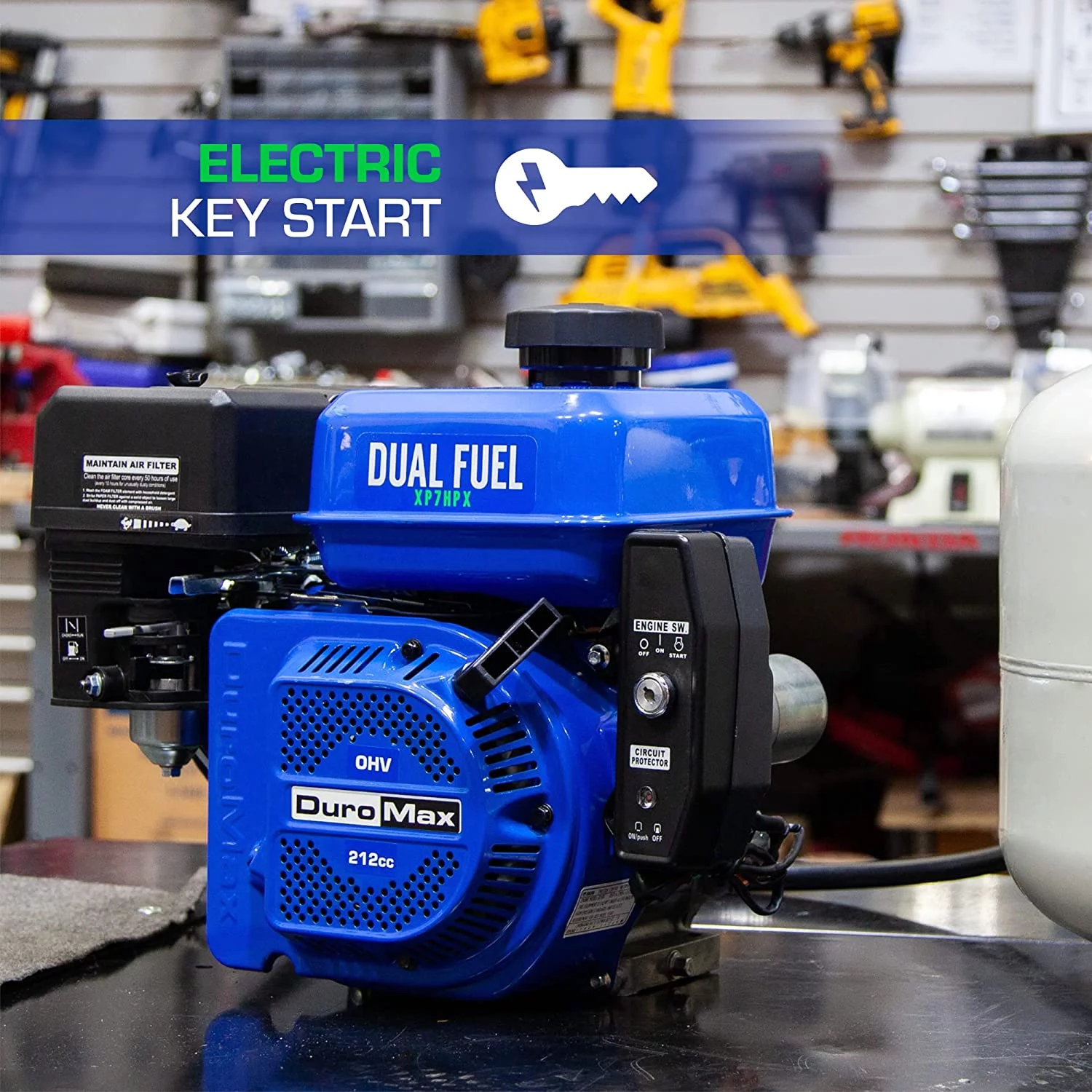 DuroMax XP7HPX 212cc 0.75in. Shaft Recoil Electric Start Horizontal Dual Fuel Engine
