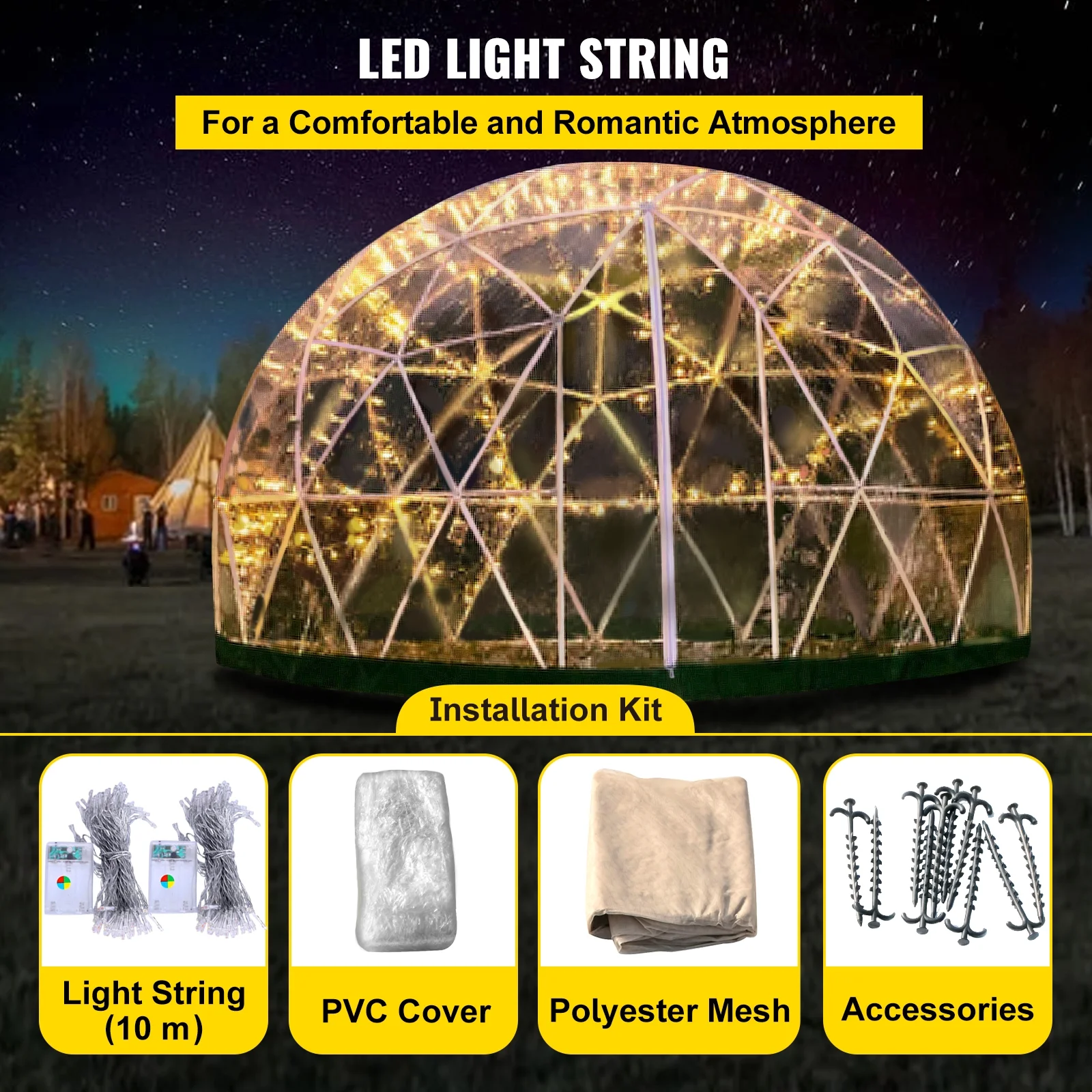 VEVORbrand Dome Igloo Bubble Tent with PVC Cover and Mesh Cover - Geodesic Dome 9.5ft - Lean to Greenhouse with Door and Windows for Sunbubble, Backyard, Outdoor Winter & Summer, Party