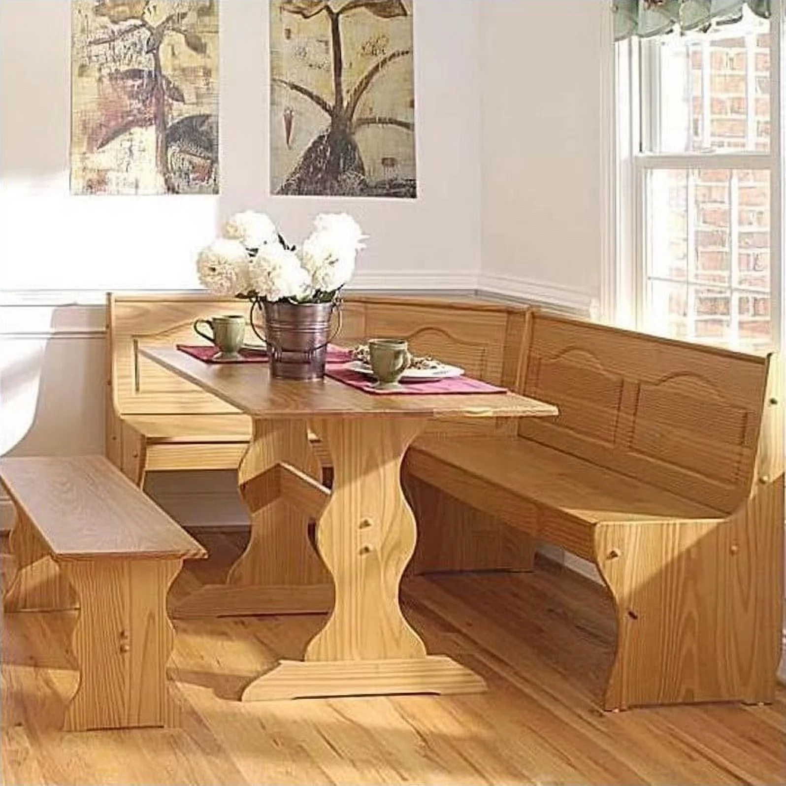 Kingfisher Lane Wood Kitchen Dining Nook Corner Bench in Natural