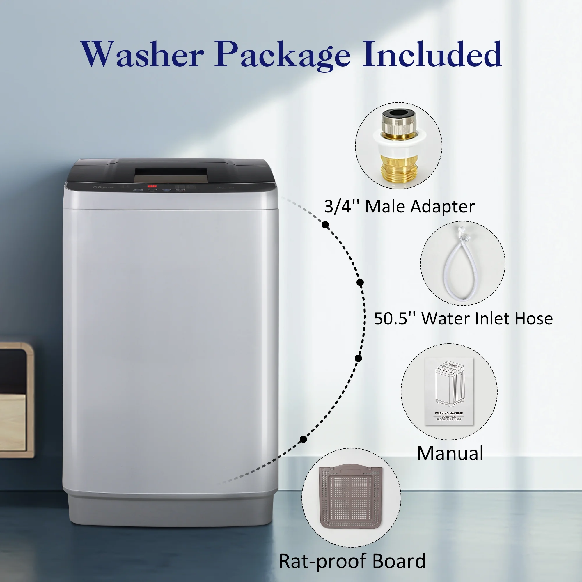 LifePlus Portable Washing Machine, 1.8Cu.ft Large Capacity Full Automatic Clothes Washer Machines, Compact Laundry Washer for Home Apartment, Gray