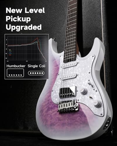Donner 39 Inch Electric Guitar, DST-550 Color Gradient Poplar Body, Laurel Fretboard & Maple Veneer, 7 Tone Options, Tremolo Bridge, for Intermediate & Pro Players, Bonus Bag – Amethyst white burst