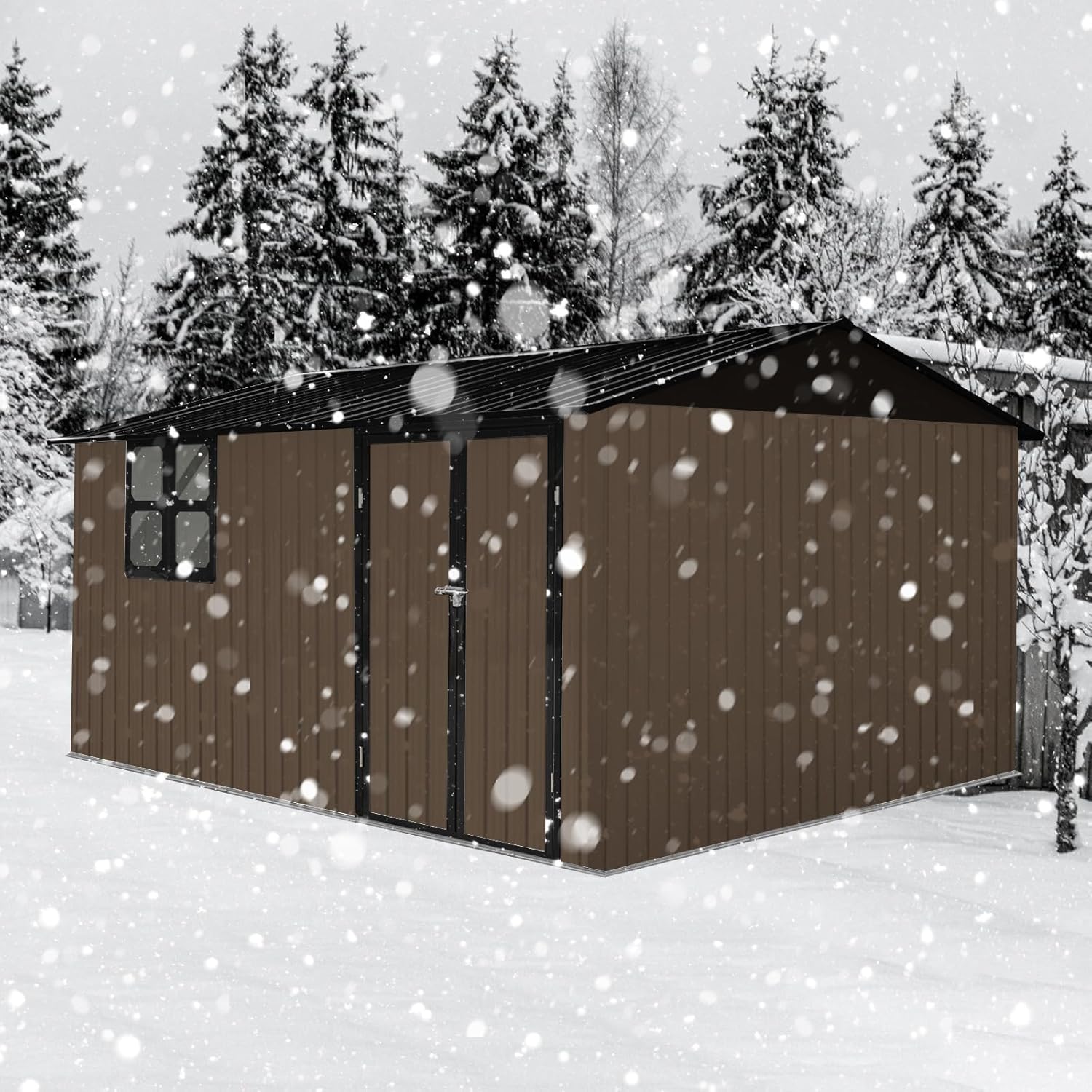 UBGO 12x10 FT Outdoor Storage Shed Clearance, Large Shed House,Metal Garden Shed with Updated Frame Structure Windows and Lockable Doors, Tool Sheds for Backyard Garden Patio Lawn,-Brown