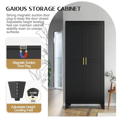 75.2" Tall Metal Pantry Cabinet, Storage Cabinets with 4 Door and 4 Adjustable Shelves, Black Kitchen Pantry Storage Cabinet, Freestanding Cupboard for Kitchen Dining Room Living Room Bathroom