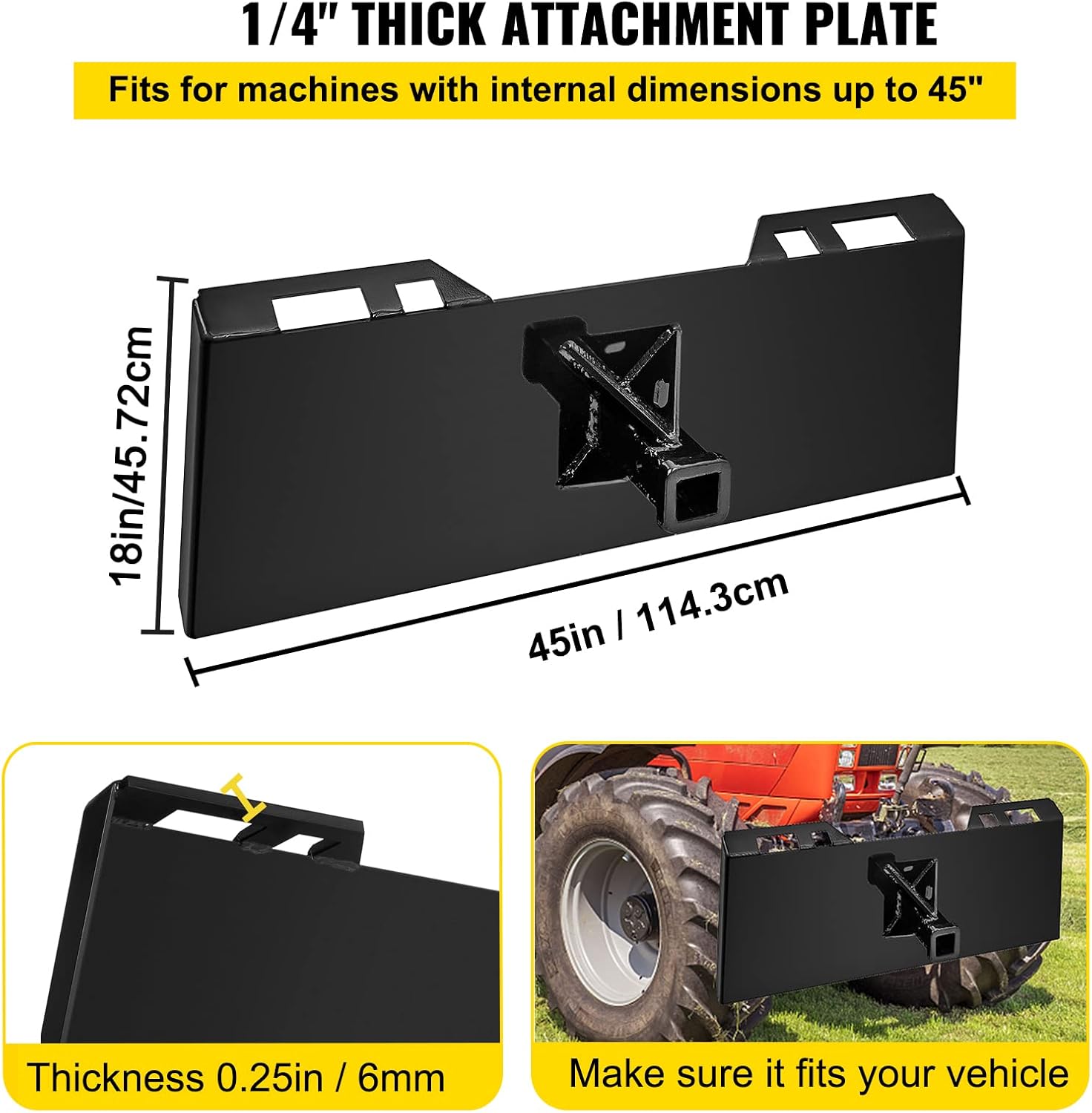 Mophorn  1/4 Thick Plate 3/8 Top Bar Thic Quick Tach Attachment Mount Plate Skid Steer Bobcat