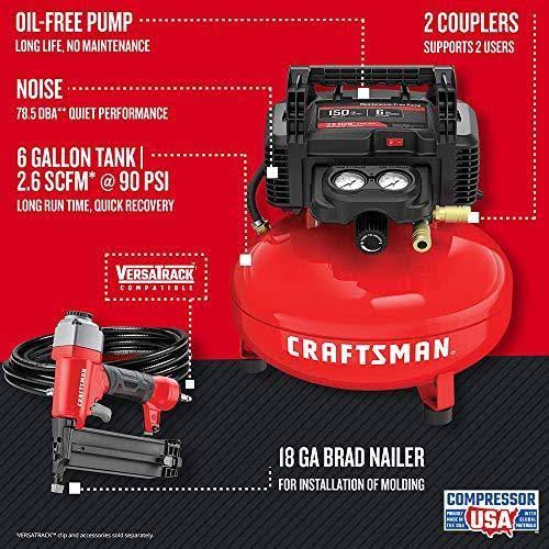 Craftsman 6 gal. Pancake Portable Brad Nailer and Air Compressor Combo Kit 150 PSI 0.8 HP