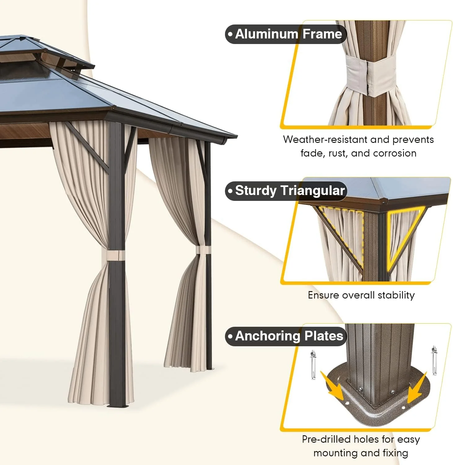 Hommow 10' x 13' Outdoor Hardtop Gazebo, Sun Roof Patio Gazebo with Aluminum Frame