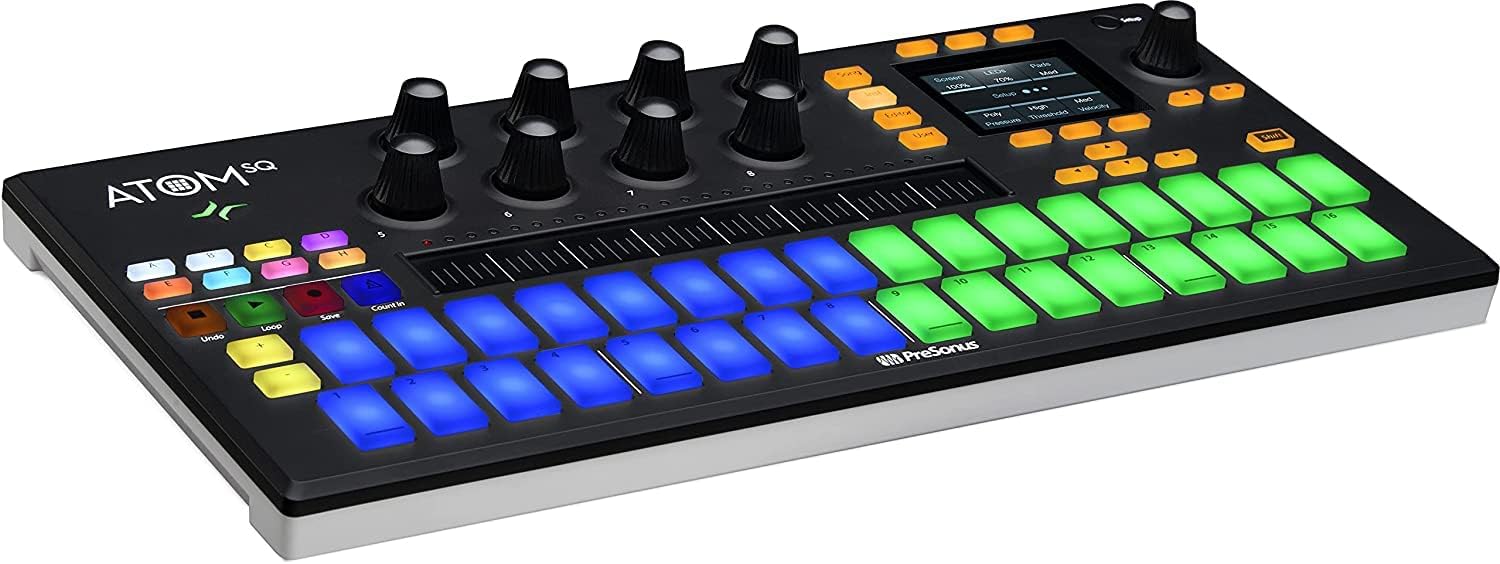 PreSonus ATOM SQ Hybrid Keyboard/Pad Production/MIDI and Performance Controller with Studio One Artist and Ableton Live Lite DAW Recording Software and Professional Studio Microphone Kit