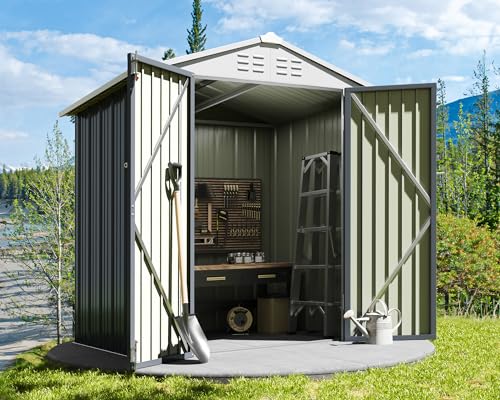 Greesum Outdoor Storage Shed 6 x 8 ft. Utility Tool Shed Metal Storage Garden Shed with Door & Lock for Patio Storage, Brown
