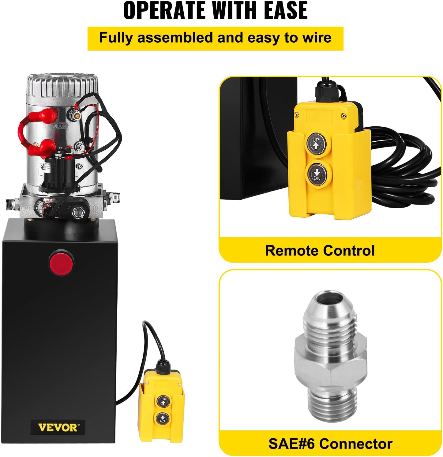 Mophorn Hydraulic Pump, 10 Quart Hydraulic Power Unit, Single Acting Hydraulic Pump, 12V DC Hydraulic Pump (Steel Reservoir, Single Acting, 3200 PSI) w/SAE#6 Connector for Dump Trailer Car Lifting