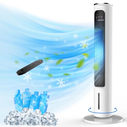 3-IN-1 Portable Air Conditioners Tower Fan, Evaporative Air Cooler w/Remote, 2.5L Water Tank With 4 Ice Packs, 12H Smart Timer & 70° Oscillating, 3Speeds For Bedroom Living Room Office