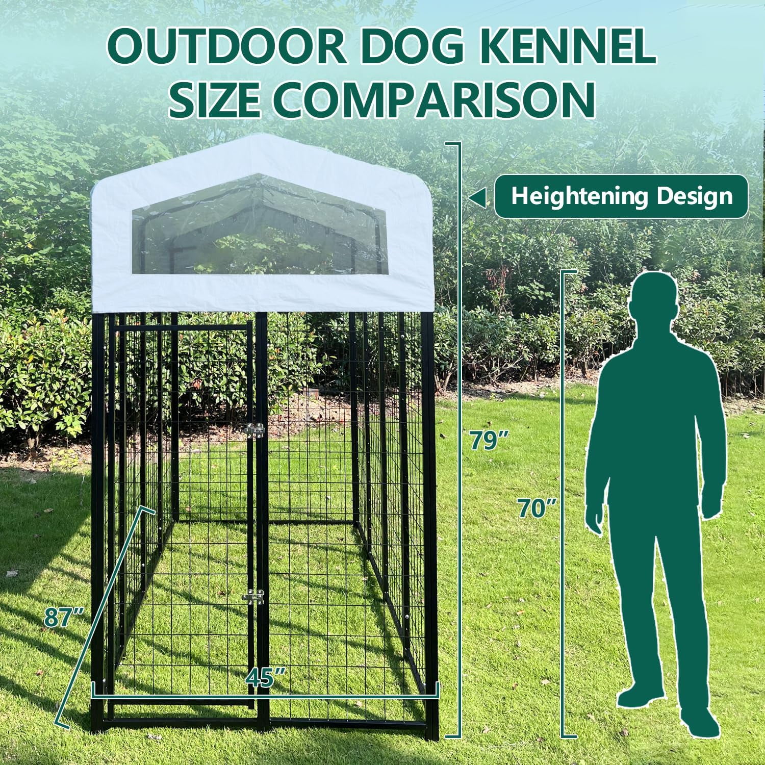 Aixvx Large Outdoor Dog Kennel 86" L x45 W x 79" H, Heavy Duty Outdoor Fence Dog Cage, Anti-Rust Dog Pens Outdoor Dog Fence with Waterproof UV-Resistant Cover and Secure Lock for Backyard(with Roof - Curated Treasures Market