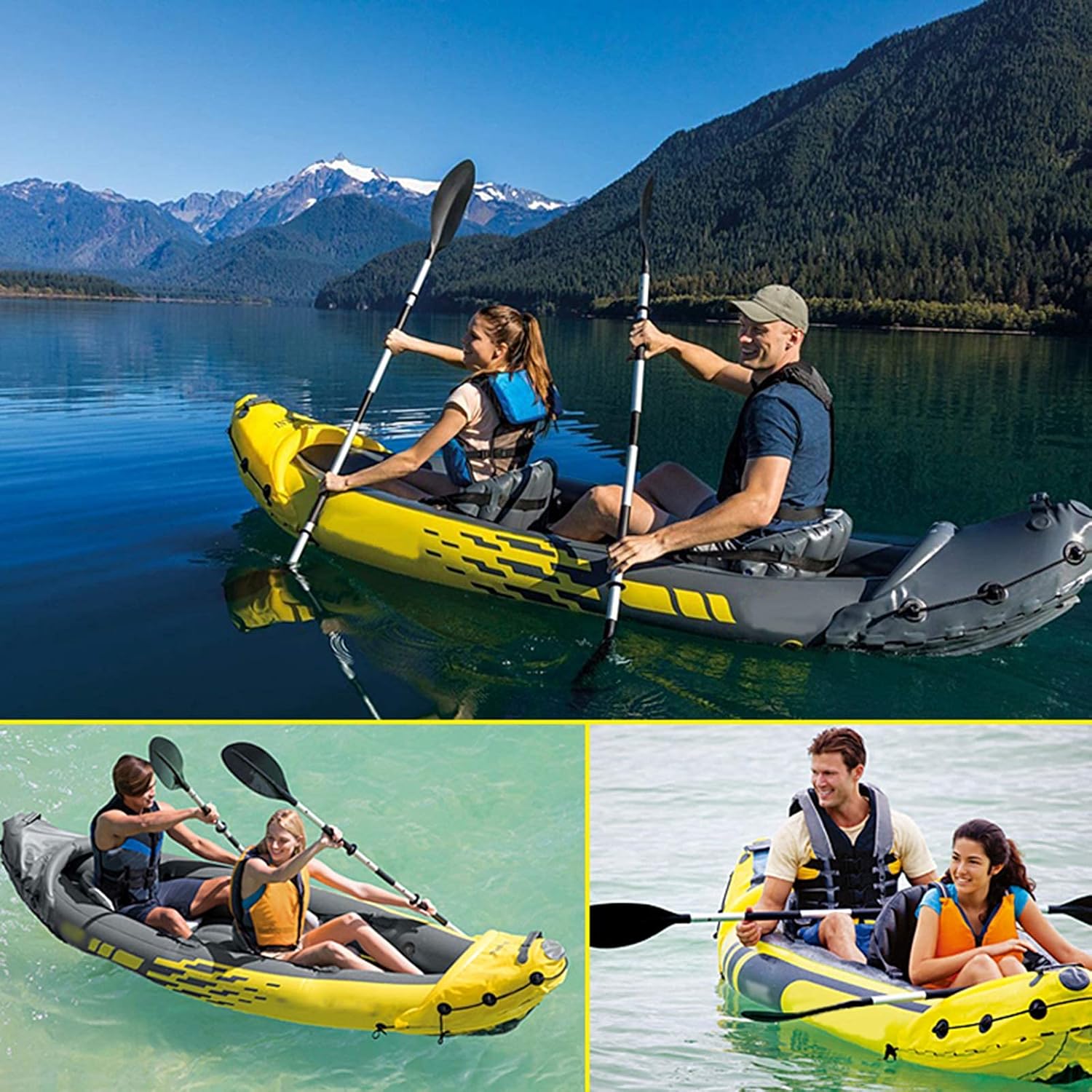 Kayak Inflatable,2-Person Canoe Set,Sea Kayak Boat Raft,Water Sports Dinghy,Rowing Boats for Adults Rubber Dinghy Fishing,Tear-Resistant Foldable Drifting Boat,Comes with Accessories