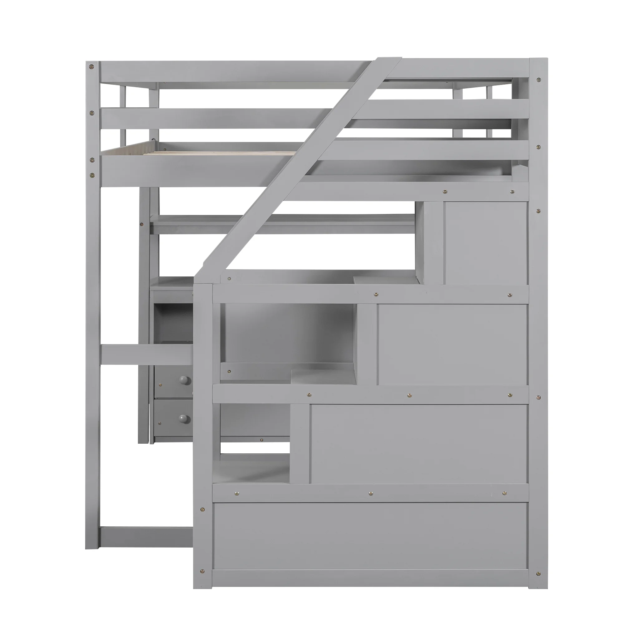 Loft Bed with Desk & Storage Stairs Wood Loft Beds with Two Built-in Drawers, High Loft Bed Frame with Step for Kids, Juniors, Boys and Girls No Box Spring Needed & Space Saving (Full)