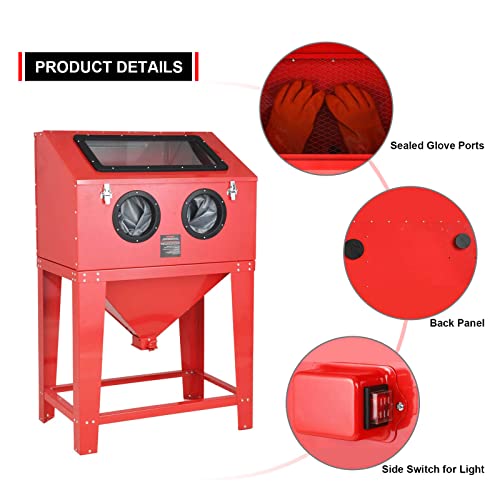 Top Abrasive Blast Cabinet 90 Gallon with Glass Viewing Windows for Rust Grime Paint Removing/Various Media Compatible Pressure Floor Sandblaster Cabinet