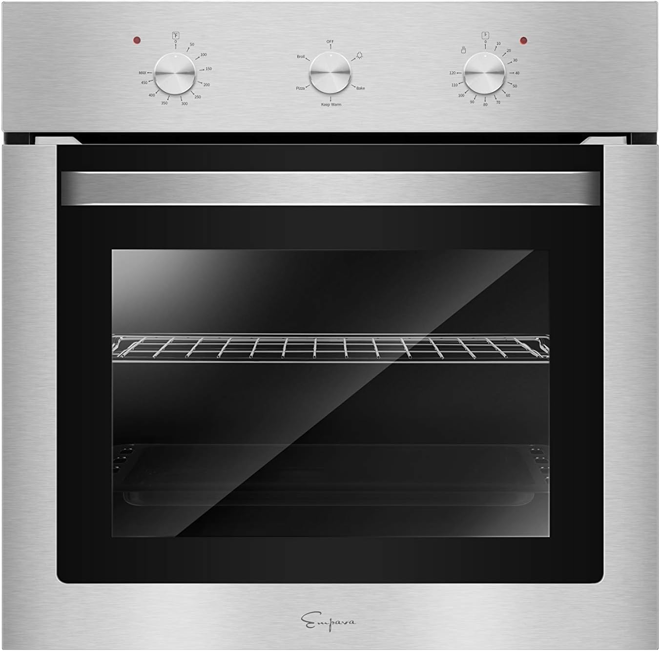 Empava Electric Single Wall Oven with 6 Cooking Functions Mechanical Knobs Control in Stainless Steel 24 Inch, XB14, Black