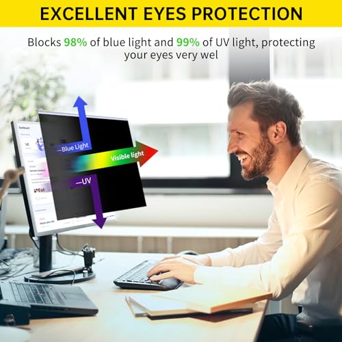 DEJIMAX Computer Privacy Screen for Computer Monitor, Anti-Blue Light Monitor Privacy Screen Fliter, Anti-UV Computer Screen Privacy Shield