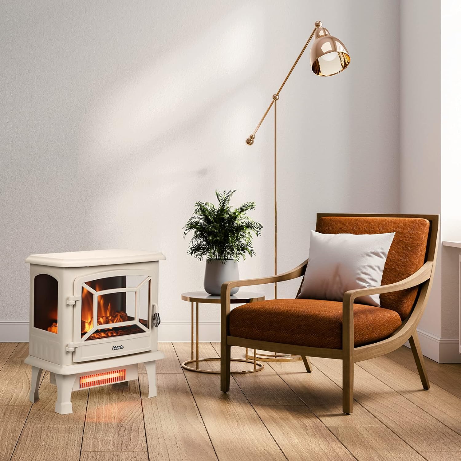 TURBRO Suburbs TS20 Electric Fireplace Infrared Heater, 20" Freestanding Stove with Realistic Dancing Flame Effect - CSA Certified - Overheating Safety Protection - Easy to Assemble - 1400W, Ivory