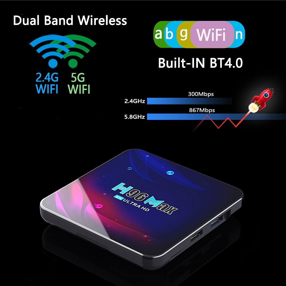 Smart TV Box 4G+64GB H96 Max Android 11.0 RK3318 Quad-Core with 2.4G WiFi 4K Ultra HD H.265 Streaming Media Player Pack of 2