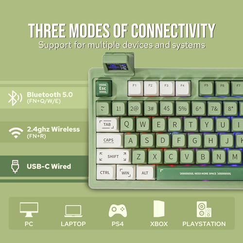 EPOMAKER RT100 97 Keys Gasket BT5.0/2.4G/USB-C Mechanical Keyboard with Customizable Display Screen, Knob, Hot Swappable Socket, 5000mAh Battery for Win/Mac(RT100 Green, Wisteria Linear Switch)