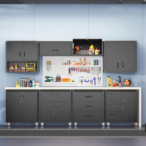 Garage Storage Cabinet Wall Cabinet with 2 Doors,Lockable Tool Cabinets Wall Mounted with Adjustale Shelves,Heavy Duty Steel Hanging Cabinets for Warehouse Kitchen Laundry,Assembly Required